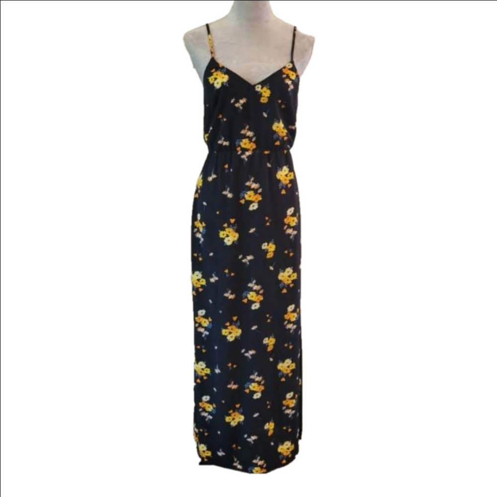 Navy blue floral spaghetti strap maxi dress